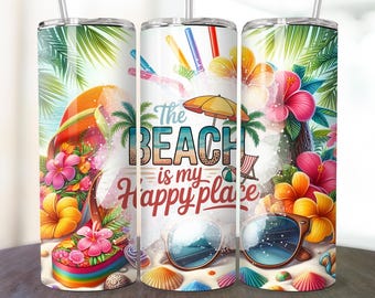 Beach Tumbler Wrap, Sunset 20 oz Skinny Tumbler Sublimation, Summer Flip Flop Ocean Hibiscus Plumeria Flowers Tumbler Wrap, Digital Download