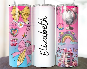 Teacher Tumbler Wrap Design 20 oz Skinny Tumbler PNG  Coquette School Add Your Own Name/Text Seamless Sublimation Digital Download