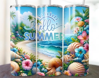 Summer Tumbler Wrap 20oz Skinny Sublimation Tumbler Design, Tropical Tumbler Png, Floral Summer Vibes Tumbler Wrap, Digital Download