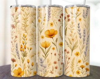 Dainty Wildflowers Tumbler Wrap Png | 20 Oz Tumbler Png Floral | Boho Tumbler Wrap Png | Floral Tumbler | Embroidered Floral Tumbler Wrap