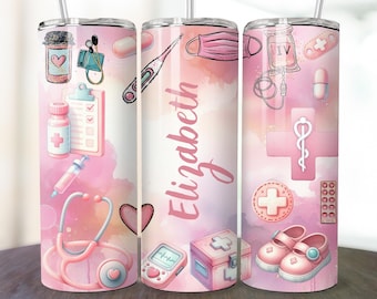 Infirmière gobelet Wrap PNG, infirmière personnalisé ajouter votre propre nom, sublimation de texte 20 oz Skinny Tumbler Design, téléchargement numérique