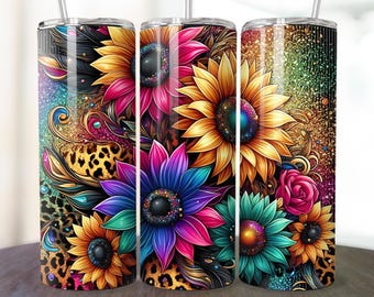 Sunflowers Tumbler Wrap, 20oz Skinny Tumbler PNG, Glitter Sunflowers Tumbler Wrap, Glitter Sublimation Design Seamless Digital Download