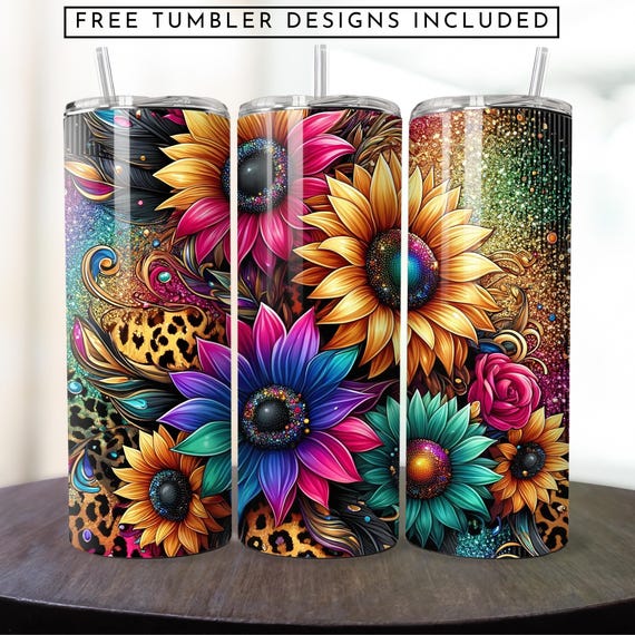 Sunflowers Tumbler Wrap, 20oz Skinny Tumbler PNG, Glitter Sunflowers Tumbler Wrap, Glitter Sublimation Design Seamless Digital Download