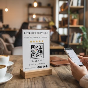 Editable Google Review QR Code Sign | Minimalist Business Feedback Template | Scan to Review Table Stand | Canva Digital Download | Chic