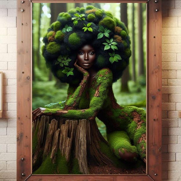 Afro Earth Goddess Nature Woman Print Feminine Chic Black Goddess Art Afro Love Art Black Goddess Mother Earth Print Nature Inspired Art