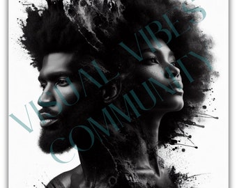 Afro Fusion Couple Portrait Print Black Wall Art Relationship Art Black Portrait Print Ai Art Afrocentric American Couple Wall Art Gift Idea