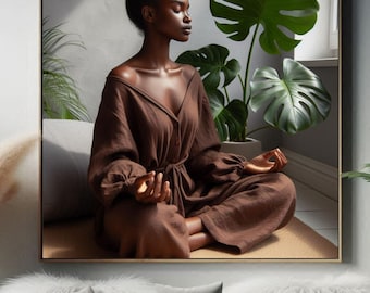 Focus In Meditation Art Print Black Girl Aesthetic Art Black Woman Yoga Art Urban Art Dorm Room Wall Art Mindfulness Wall Art Girl Gift Idea