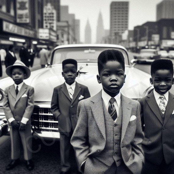 1950s African American Children Art Print Cadillac Art Black Kid Art Black Child Wall Art Retro Black Photo Black Culture Monochromatic Art