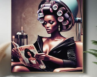 Hair Salon Art Print Black Woman Art Black Girl Aesthetic Retro Wall Art Fine Art Print Classic Beauty Salon Decor Beauty Shop Aesthetic Art