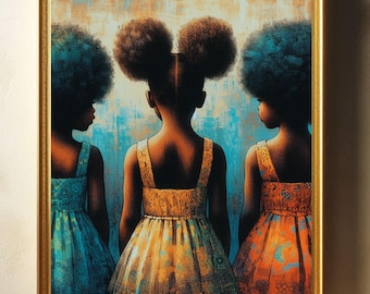 Black Girl Art Print: Afro Pigtails, Childhood Friendship (Digital Download)