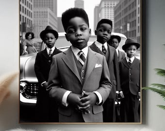 1950s Black Kids Art Cadillac Art African American Art Black Child Wall Art Retro Black Photo Black Culture Monochromatic Art Civil Rights