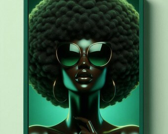 Sztuka Afro Futuryzmu Czarna Kobieta Sztuka Ścienna Wydruki Afro Miłość Zielona Dekoracja Ścienna Nowoczesna Dekoracja Ścienna Sztuka Afroamerykańska Oryginalny Wydruk Czarnej Dziewczyny
