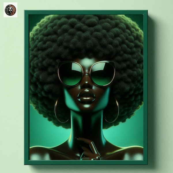 Afro Futurism Art Black Woman Wall Art Prints Afro Love Green Deco Wall Art Modern Wall Decor African American Art Original Black Girl Print