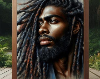 Impresión artística de hombre negro, retrato de hombre africano, arte con rastas, impresión artística de hombres negros, pintura al óleo abstracta, arte de rastas de hombre negro, arte afrocéntrico, idea de regalo