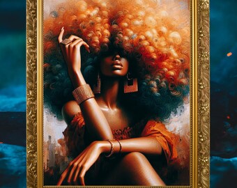 Afro Bogata Czarna Kobieta Sztuka Fryzura Afropunk Glam Piękno Sztuka Ścienna Miejski Luksus Afrocentryczna Sztuka Czarna Dziewczyna Pobierz Nowoczesna Czarna Sztuka Estetyczna