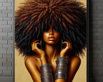 Odważna sztuka piękna Afro Czarna kobieta Sztuka Druk Afro Włosy Miłość Druk Retro Czarna sztuka Afrocentryczna sztuka Czarna dziewczyna Pobierz Afro Wall Art Pomysł na prezent