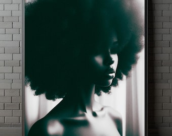 Afro Noir Art Print Black Woman Portrait Moody Elegance Hair Art Print Afro Glam Beauty Art Urban Afrocentric Art Modern Black Art Aesthetic