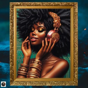 Black Music Woman Art Print Afro Beauty Art Afro Hair Love Print Urban Black Art Afrocentric Art Black Music Lover Art Gift Idea Melanin Art