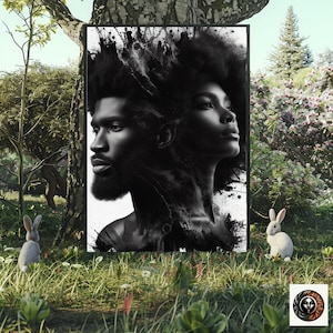 Afro Fusion Paar Portrait Druck schwarze Wandkunst Beziehung Kunst Schwarze Portrait Druck Ai Art Afrocentric American Paar Wandkunst Geschenkidee