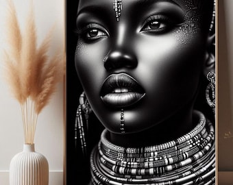 Maasai Warrior Princess African Print Czarno-biały wydruk artystyczny Afrykańska sztuka ścienna dla kobiet Sztuka w stylu afrykańskim Afrocentryczna sztuka ścienna Pomysł na prezent