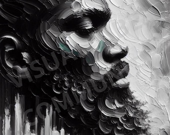 Black Men Art Abstract Oil Painting Black Male Art Beard Art Print Black Man King Black Culture Wall Art Strong Black Male African American
