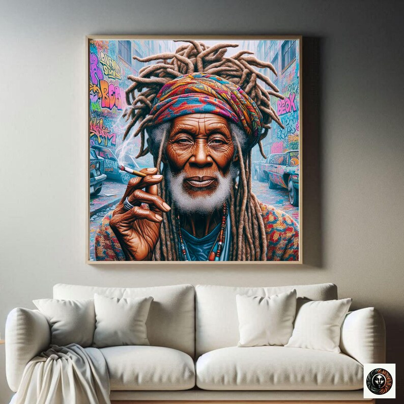Rasta Art Elder Black Man Art Graffiti Art Rasta Man Poster Smoking ...