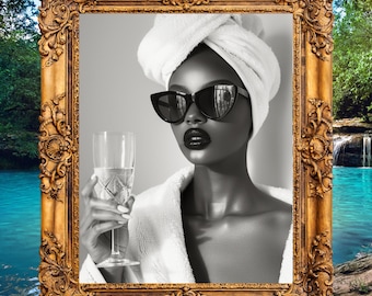 Elegancki, szykowny wydruk ścienny dla kobiety Klasyczny wydruk, czarna kobieta, elegancki wydruk artystyczny, afrocentryczna kobiecość, sztuka feministyczna, czarna dziewczyna, estetyka