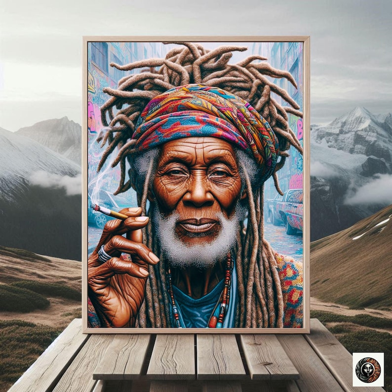 Rasta Art Elder Black Man Art Graffiti Art Rasta Man Poster Smoking ...