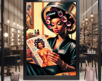 Beauty Salon Decor Hair Salon Art Print Black Woman Art Black Girl Aesthetic Retro Wall Art Fine Art Print Classic Beauty Shop Aesthetic Art