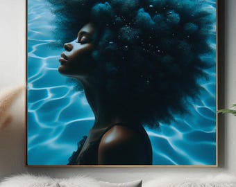 Aqua Afro Print Afro Hair Art Afro Love Print Black Hair Print Black Girl Aesthetic Black Hair Natural Hairstyle Hair Wall Art Gift Idea