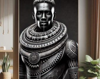 Sztuka Książę Maasai Afrykański wydruk Tribal Wojownik Sztuka Ścienna Tribal Afrykański Mężczyzna Sztuka Afrykańska Dzieło Sztuki Maasai Galeria Wydruk Afrocentryczna Sztuka Ścienna