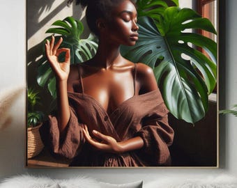 Focus On Meditation Art Print Black Girl Aesthetic Art Black Woman Yoga Art Urban Art Dorm Room Wall Art Mindfulness Wall Art Girl Gift Idea