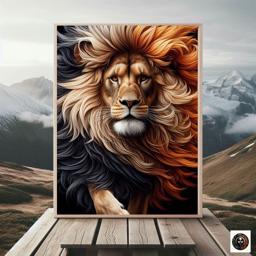 Lions Mane Portrait Art Abstract Lion Print Colorful Mane Lion Art