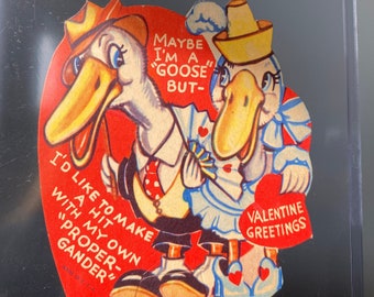 Vintage Goose Couple Anthropomorphic Valentine