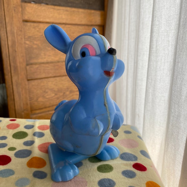 Vintage Blue Plastic Easter Bunny Wind Up Toy