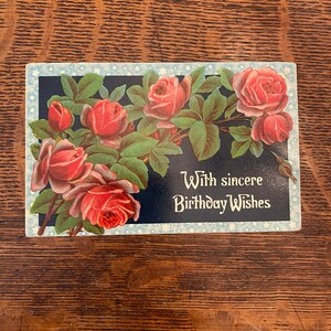 Vintage Red Rose Birthday Postcard