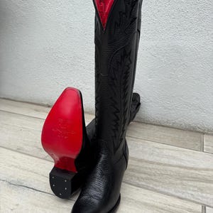 WOMENS COWGIRL Boots Knee High Red Bottom Western Cowboy Cowgirl Black style Boots Rodeo Botas vaqueras para mujer