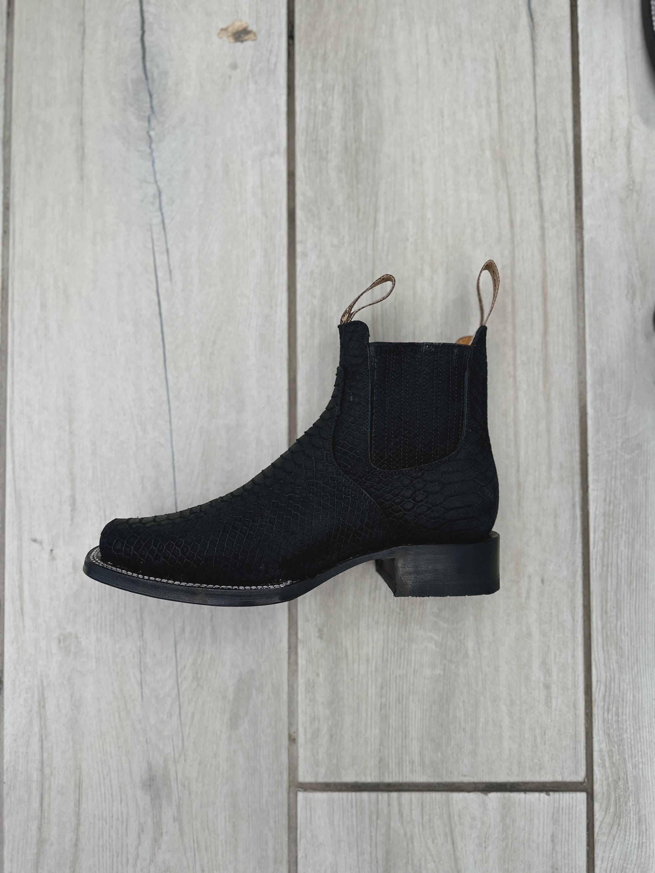 Python Skin Chelsea Boots MENS COWBOY Boots Black Nubuck Snake Skin Print Square Toe Half Boots ...