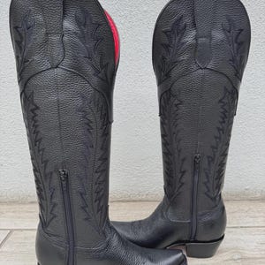 Botas de cowboy femininas até o joelho, sola vermelha, estilo western, botas pretas de cowboy/cowgirl, botas de rodeio. imagem 9