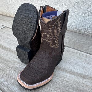 Baby/Toddler and Kids Cowboy Boots Brown Nubuck Snake Skin Square Toe Boots Kids Western Python boots