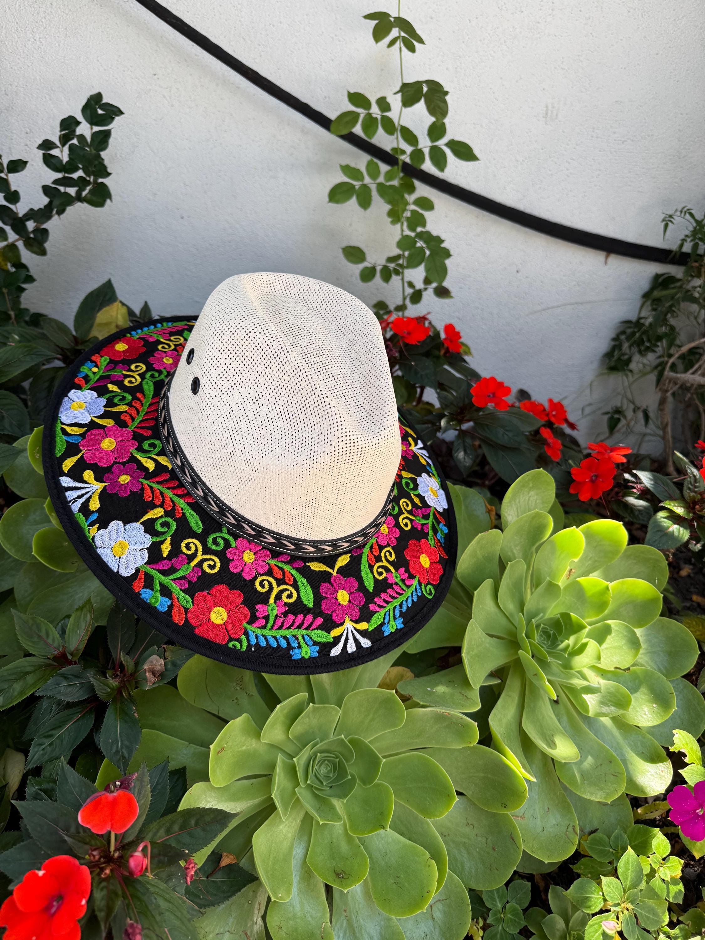 Hand made colorful hat. Brand new. Made in Mexico Hand-painted Floral Fedora Hat, Suede Mexican Hat for Women  main image 3