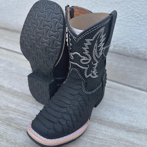 Baby/Toddler and Kids Cowboy Boots Black Nubuck Snake Skin Square Toe Boots Kids Western Python boots