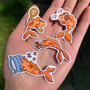 Niedliches Koi Fisch Aufkleber-Set | Mini-Tier Aufkleber, kawaii japanische Meeresbewohner Aufkleber, laminierte / gestanzte / gestanzte Vinyl-Aufkleber