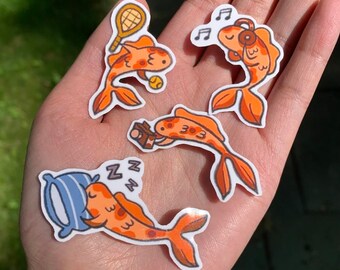 Cute koi fish sticker set | mini animal sticker pack, kawaii Japanese critter stickers, sea creatures, laminated/die cut/vinyl stickers
