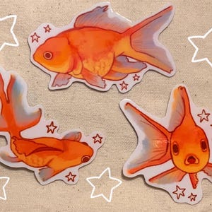 Handmade Goldfish Star Stickers, Cute Aquatic Stickers, Aesthetic Fish, laptop/glossy/vinyl/die cut