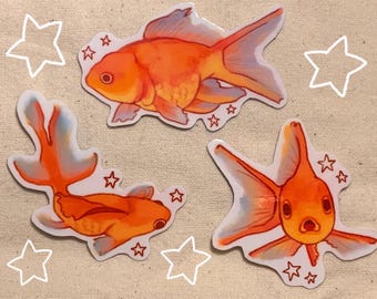 Handmade Goldfish Stickers, Laminated Die Cut Vinyl Stickers