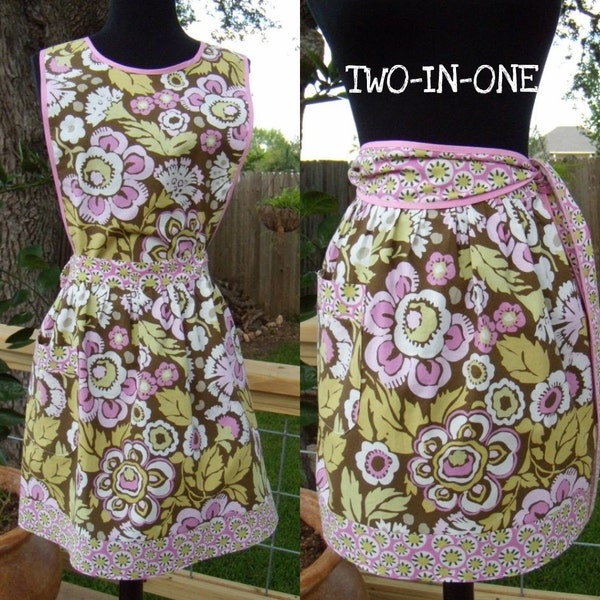 TWO-IN-ONE CONVERTIBLE APRON - Amy Butler Deco Rose