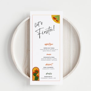 Fiesta Menü Vorlage Wüste Thema Ereignis Benutzerdefinierte Gastronomie Karte Kaktus Thema Party Druckbare Esszimmer Bearbeitbare Menü Drei-Gang-Menü Tischkarte