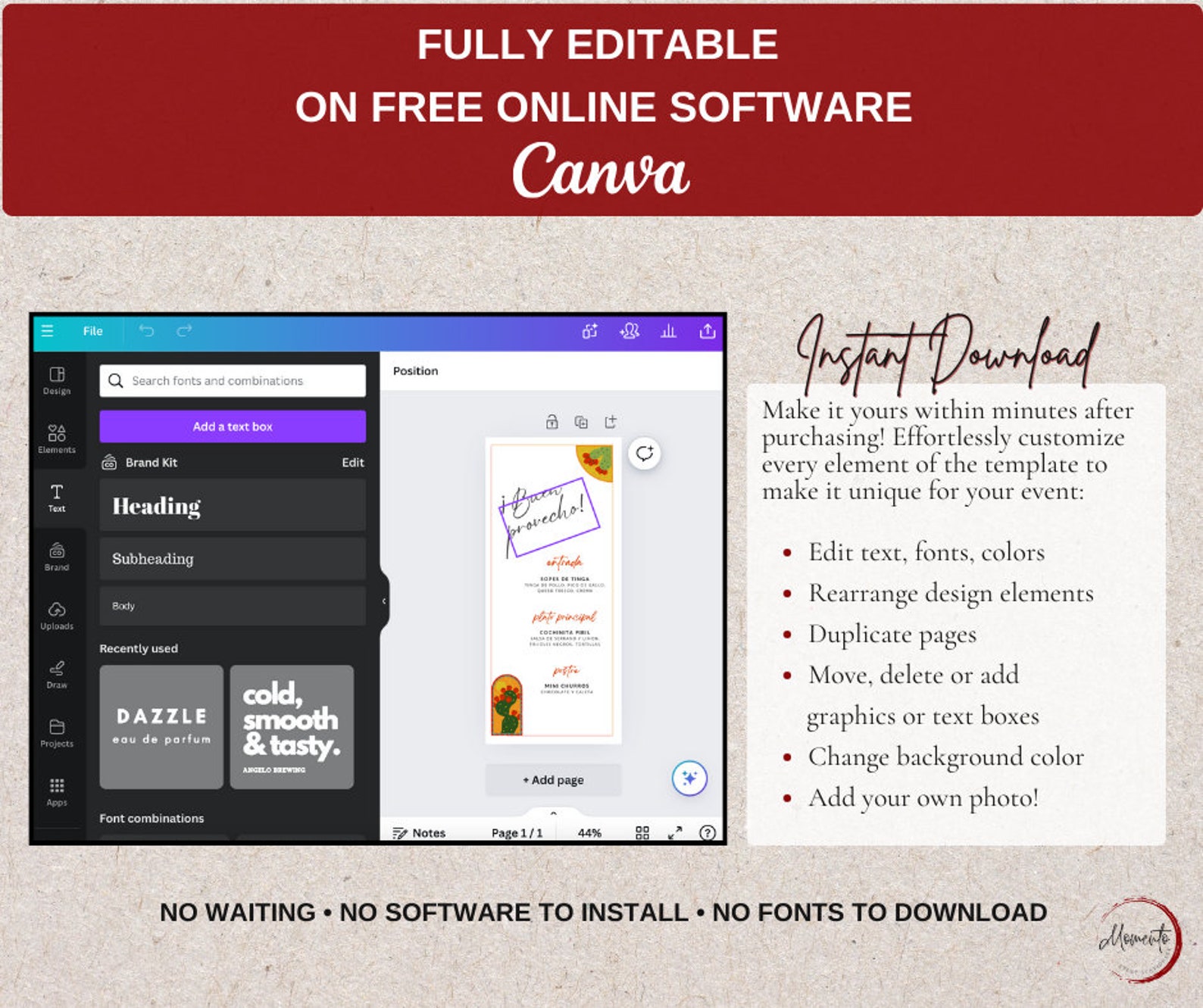 Border Pattern Menu Template Editable Event Custom Catering Card Party ...