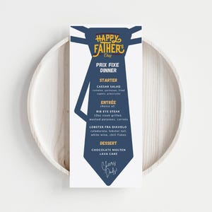 Vaderdag menusjabloon Aangepast menu stropdas feest vader tafel decor vader stropdas menukaart DIY Vaderdag afdrukken diner voor hem afdrukbare kaart